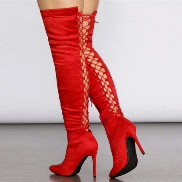 Lace Up Over Knee Thigh High Boot Stiletto Heel - Picture 3 of 8